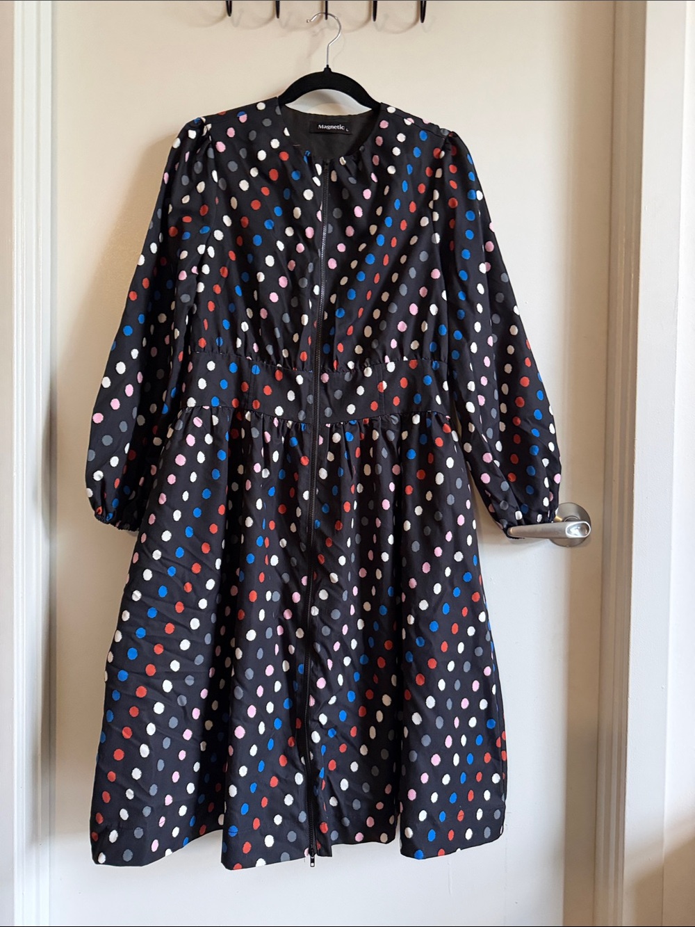 Magnetic Brand Polka Dot Aline Midi Dress w/2-way Zip Sz L Very good condition